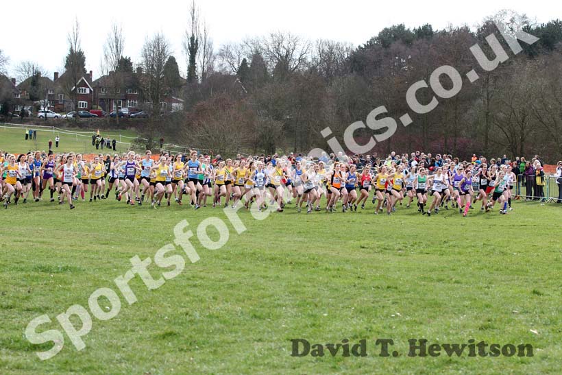 Under-20 Women start, McCain Inter Counties Cross Country, Cofton Park, Birmingham.